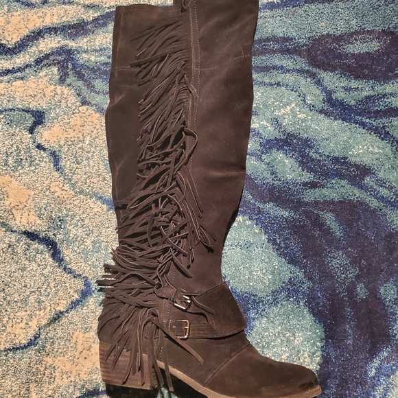EUC KNEE HIGH FRINGE BOOTS SZ 10 - Picture 3 of 12